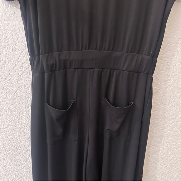 Brigette Brianna M Black Wrinkle-Free Jumpsuit Button-Down Elastic Waist Pockets - Picture 13 of 13